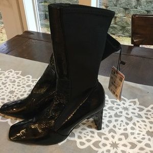 Women’s Zara black patent leather sock boot